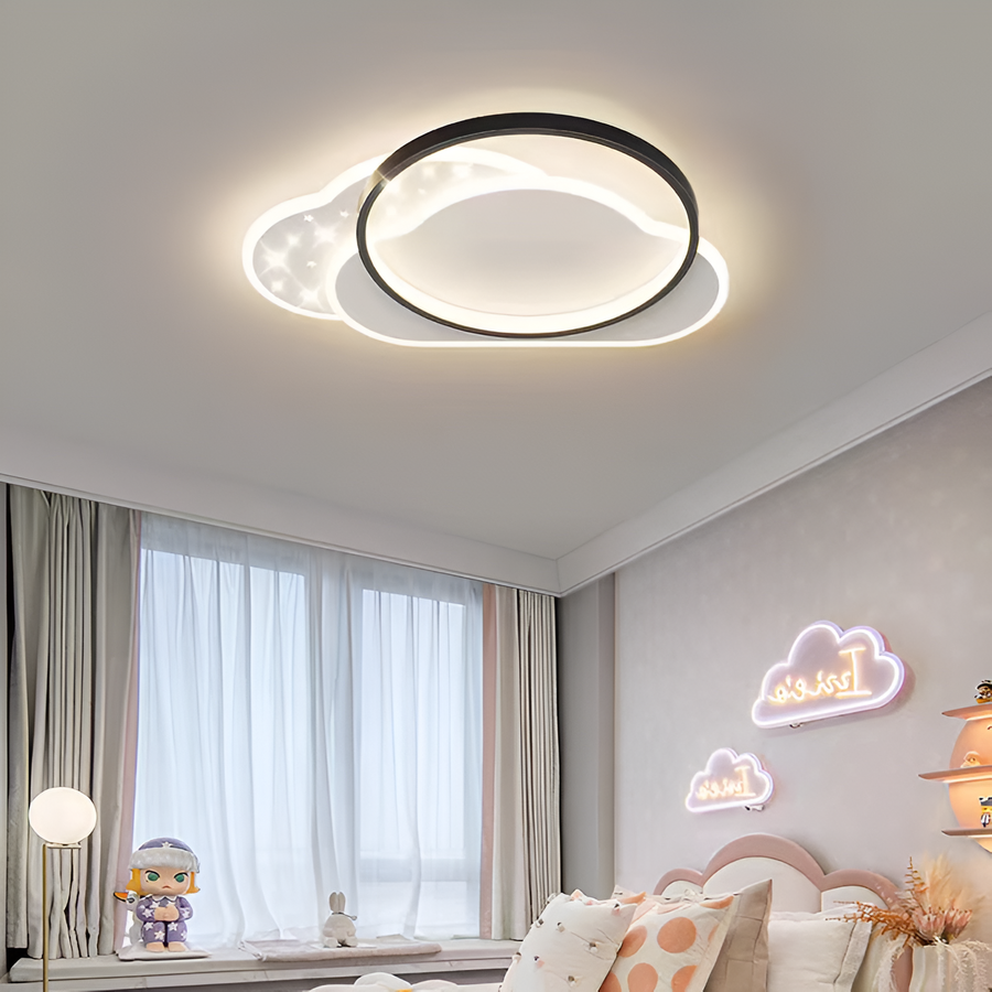 LED полилей с роман за дистанционно управление 125W, облак, студена/гореща/неутрална светлина, нестабилна, черно и бяло