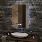 ARTAR Сензорно правоъгълно LED огледало, 60X80cm, система против запотяване, димиране, часовник и температура, топла неутрална студена светлина 3000K/4000K/6000K