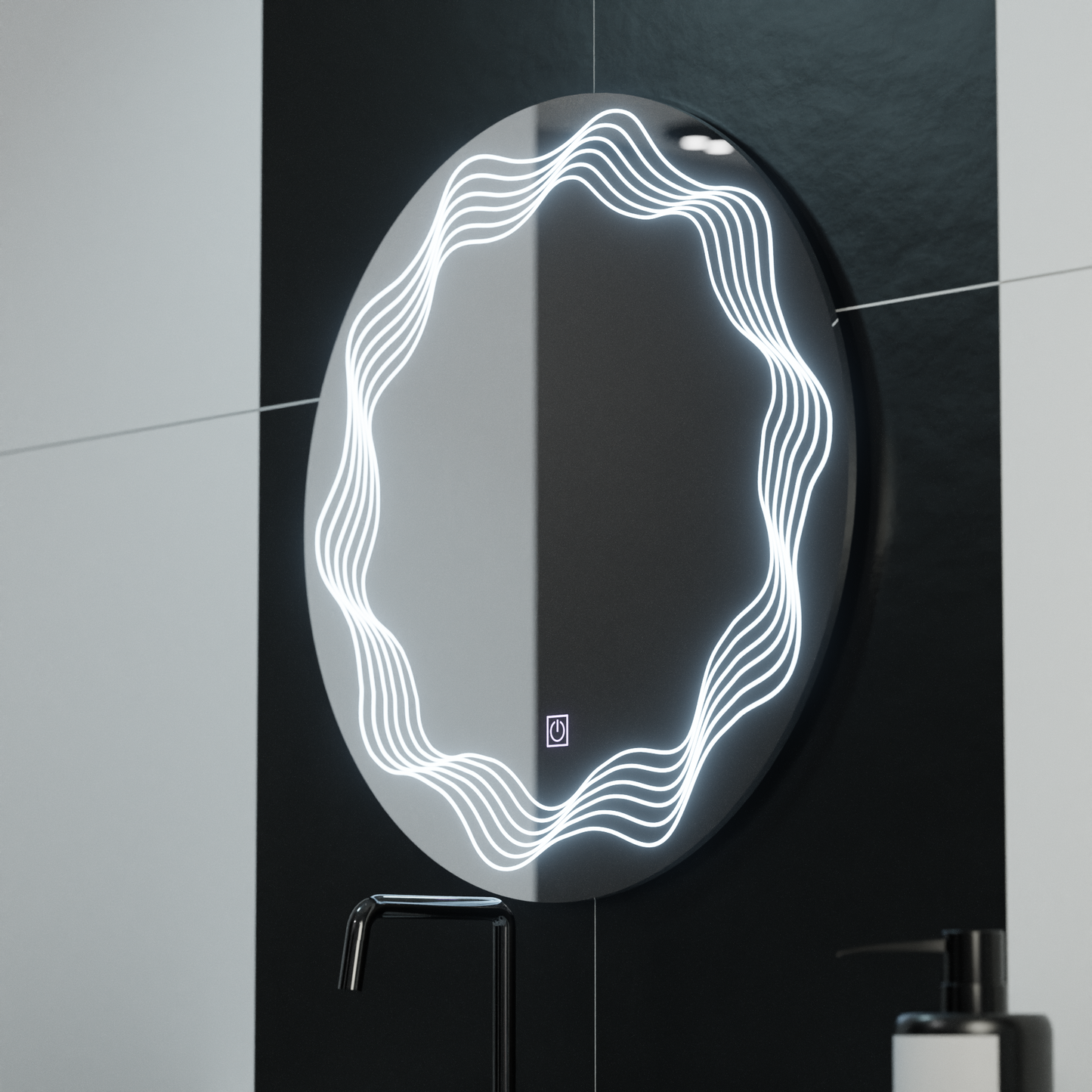60см кръгло LED огледало, Flusso Touch, система за размразяване, мрачно