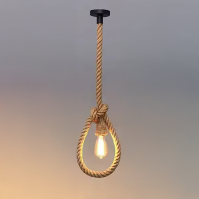 Винтидж полилей Corda, 1xE27, рустик, връв и метал, 130 см, черна опора