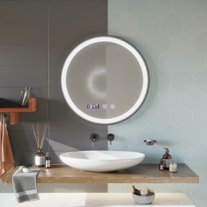 LED Touch Touch Otto Mirror Deflosting System, часовник и температура 80 cm Черна разрошена рамка