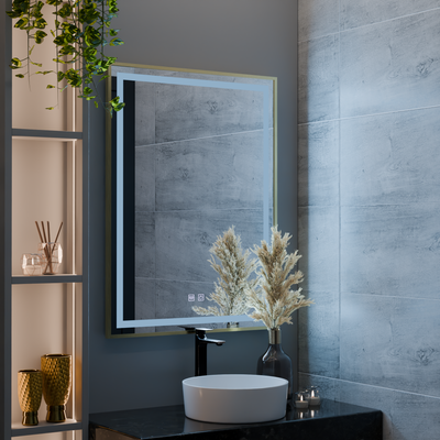 RAYNA Touch LED огледало, 60x80 см, функция против запотяване, матова златна рамка