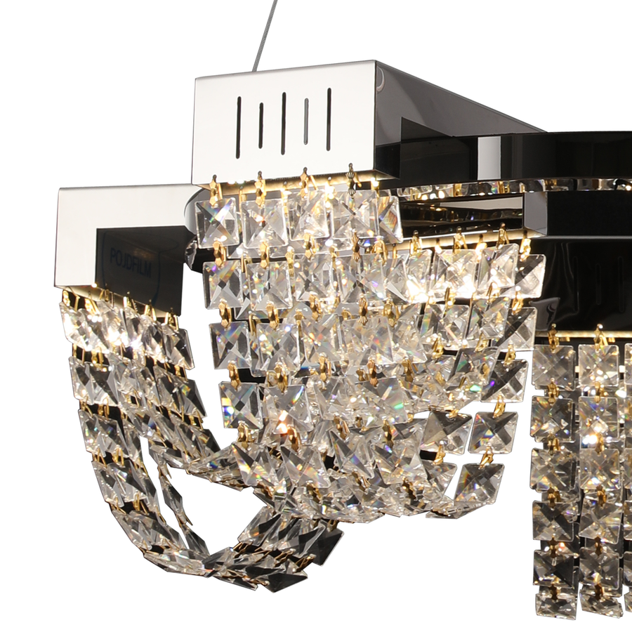 LED кристален полилей 30W, CC370/500CH, диаметър 49 см, блестящ хром, топла неутрална студена светлина 3000K/4000K/6000K регулируема височина, метал и кристал