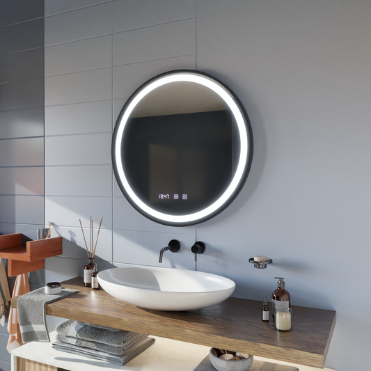 Огледална LED Touch Hans DeBrulation System, часовник и температура 60 cm черна рамка с черна рамка
