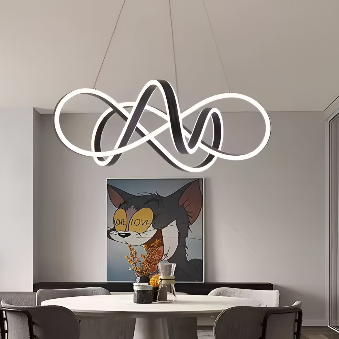 LED полилей с инфинитен ореол, 138W дистанционно управление, студена/гореща/неутрална светлина, нестабилна, черна, регулируема височина