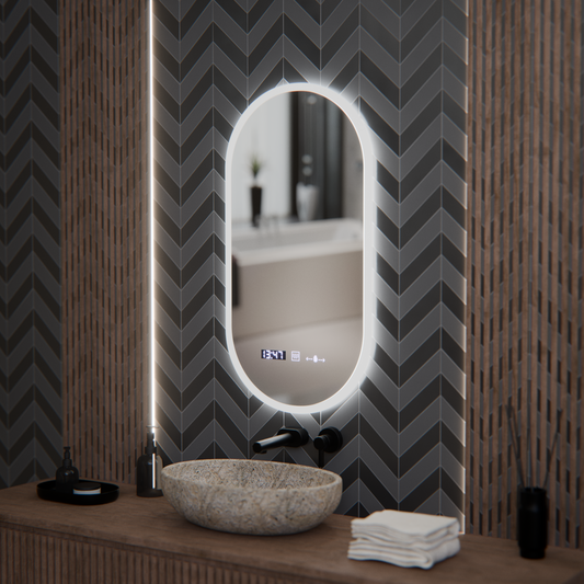 Овално светодиодно огледало, 50x100cm, Lucia Sensor Marcello, система за размразяване, часовник и термометър, подразбиращ се