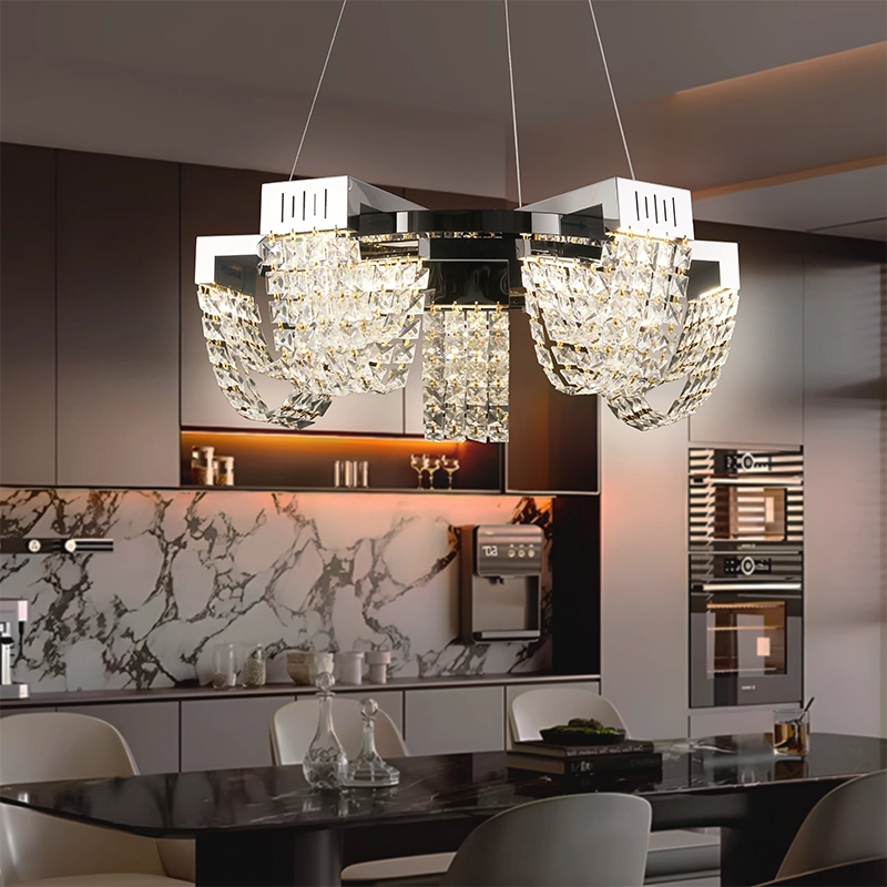 LED кристален полилей 15W, CC370/500CH, диаметър 50 см, блестящ хром, топла неутрална студена светлина 3000K/4000K/6000K Регулируема височина, метал и кристал