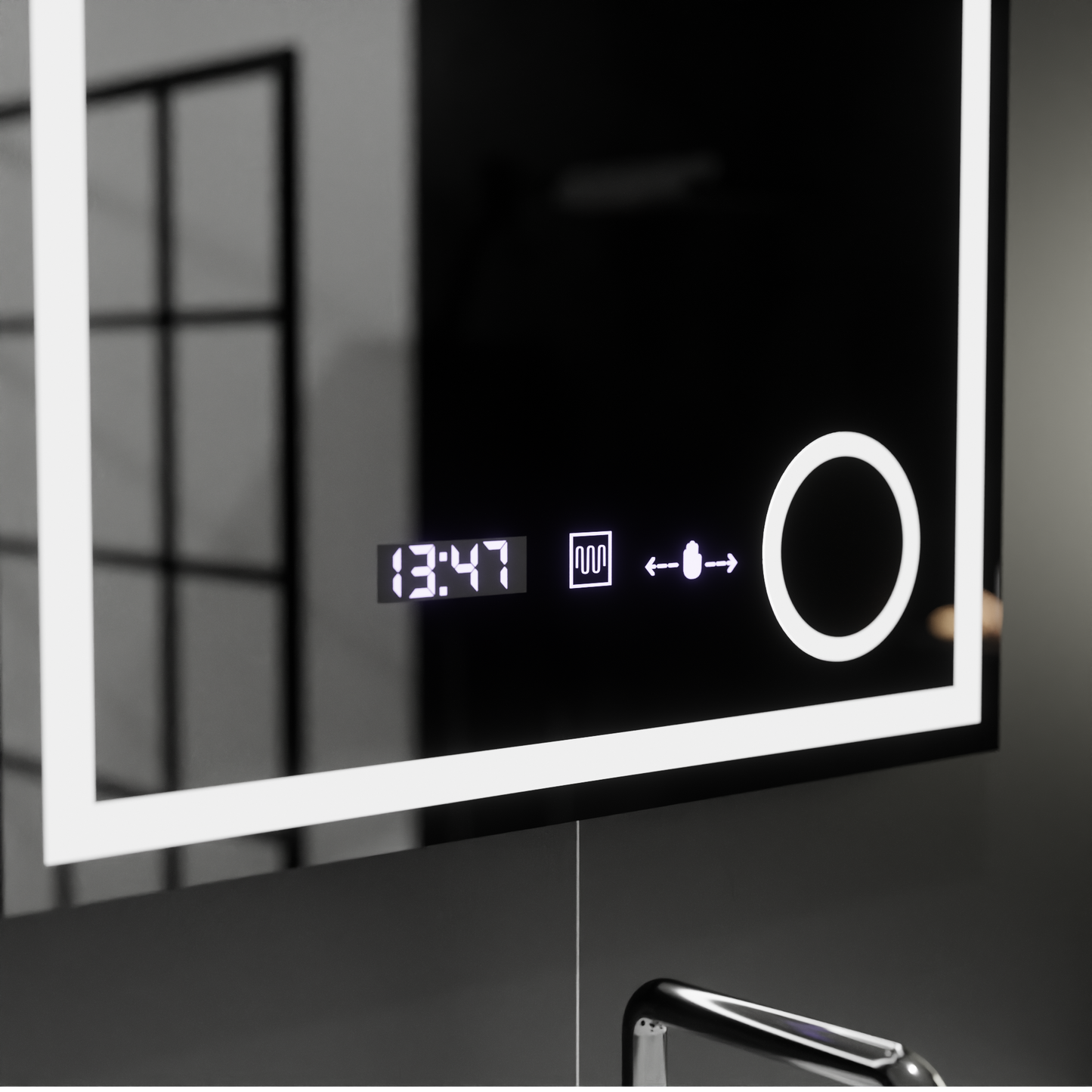 Огледален светодиоден правоъгълен 60x60cm Souverain Motionglow Marcello Dlectle Clock Размразяване на по гмуркане
