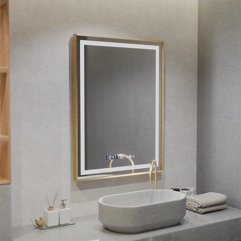 Правоъгълно светодиодно огледало, 60x80см, Royale Gold Motionglow Marcello, Dishobile System, Clock & Thermomet
