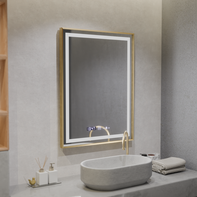 Правоъгълно светодиодно огледало, 60x80см, Royale Gold Motionglow Marcello, Dishobile System, Clock & Thermomet