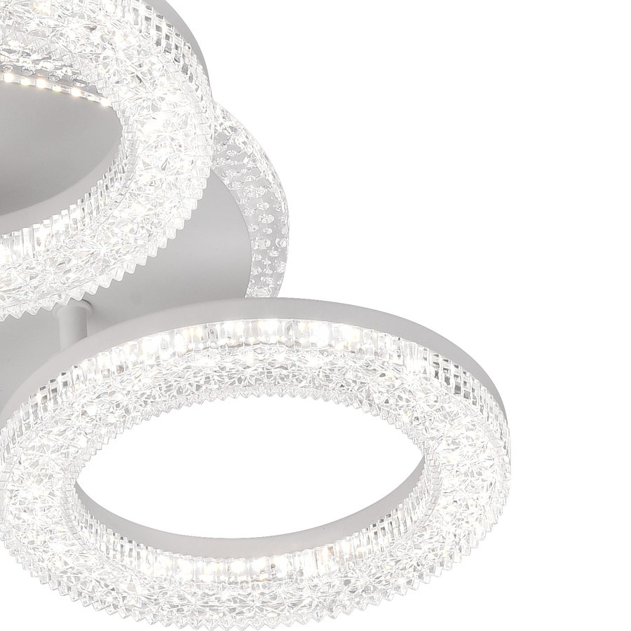LED LED Singrid с дистанционно управление, 50W, 3000K/4000K/6000K, маргаритка, бял, кристали, 3 кръга