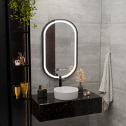 LED огледало Helmut Sensor De-fogging System, Clock and Temperature 50x90 cm Черна рамка Матирана Marcello Funghi