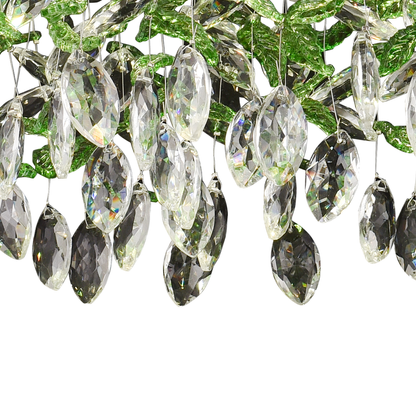 Кристален LED полилей LLC211/550GN кръгъл, 30W, студена/топла/неутрална светлина, зелени кристали, блестящ хром