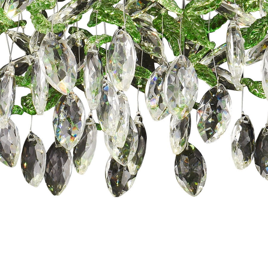 Кристален LED полилей LLC211/550GN кръгъл, 30W, студена/топла/неутрална светлина, зелени кристали, блестящ хром