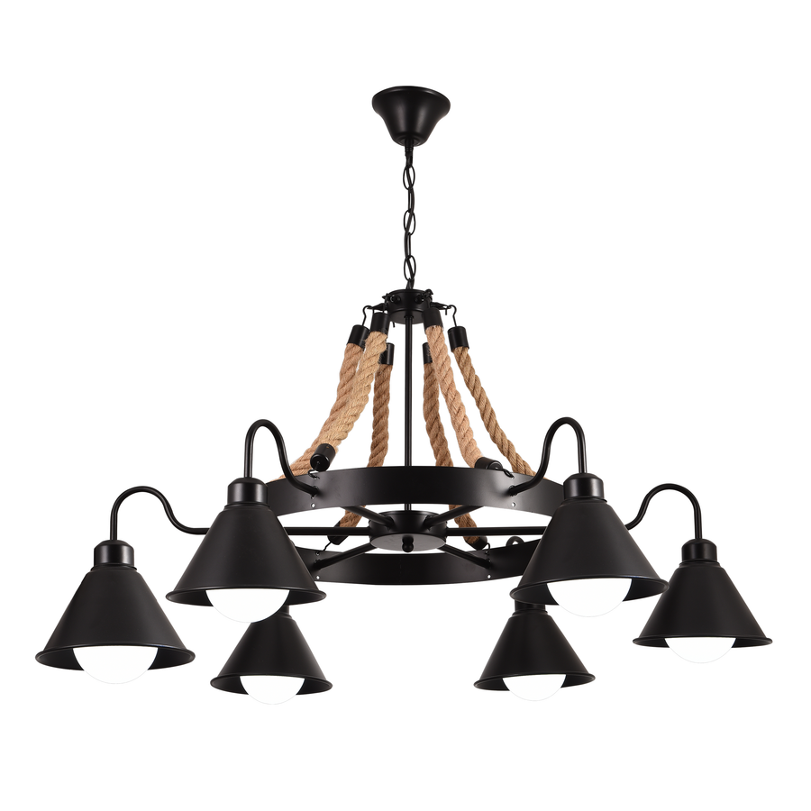 Винтидж полилей с въже с педро, 4 x e27 затворено дърво