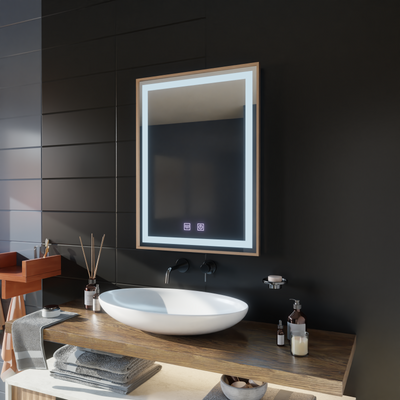 LED Touch Kariri Mirror, 60x80 cm, функция за размразяване, рамка с четка от златна роза