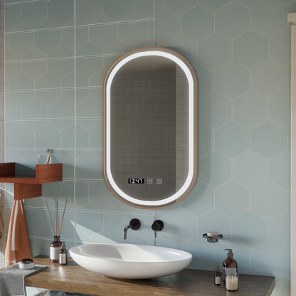 LED Touch Touch Konrad огледално огледало Система, часовник и температура 50x80 см златна рамка за четка