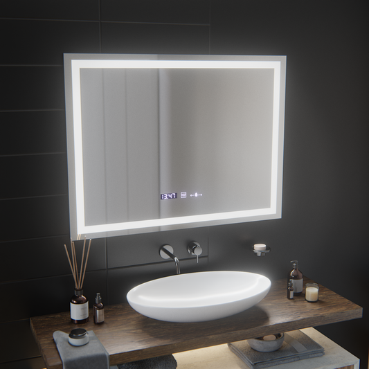 Правоъгълно светодиодно огледало, 100x75см, verite motionglow marcello, система за дефиниране, часовник и термометър, подразбиращ се