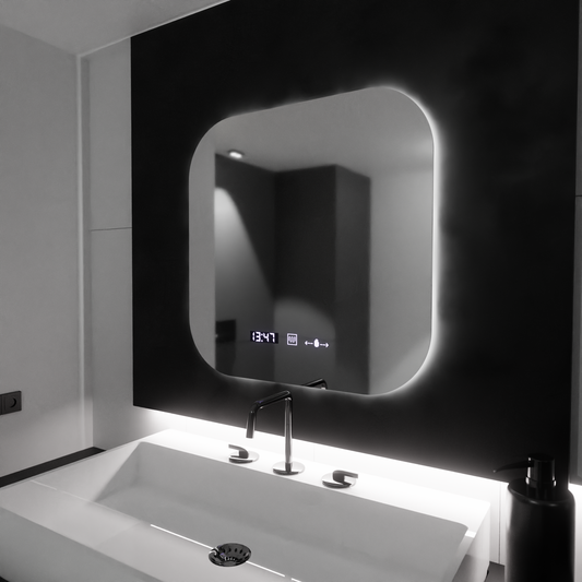 Правоъгълно светодиодно огледало 60x60cm хармония motionglow marcellow system увреждания и термометър за даим