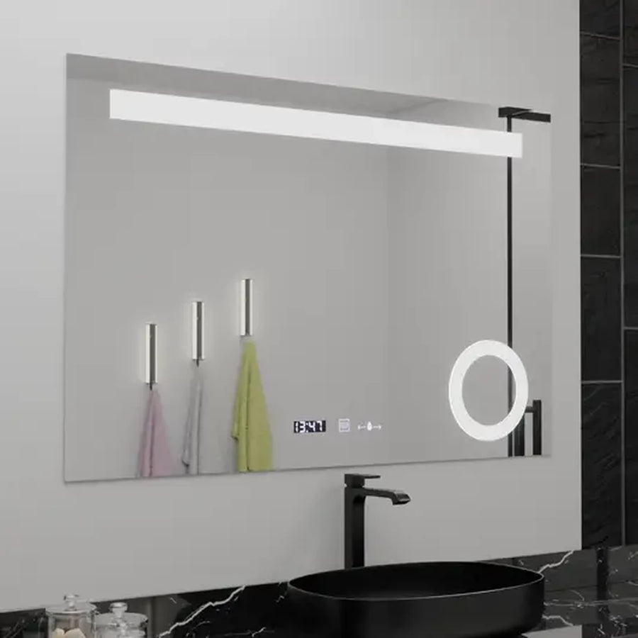 Правоъгълно светодиодно огледало, 80x60см, абсолютно motionglow marcello, система за размразяване, часовник и термометър, козметичен луп