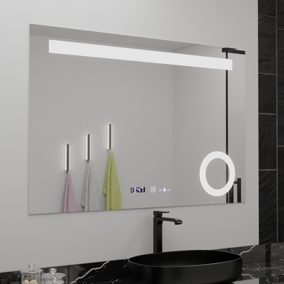Правоъгълно светодиодно огледало, 80x60см, абсолютно motionglow marcello, система за размразяване, часовник и термометър, козметичен луп