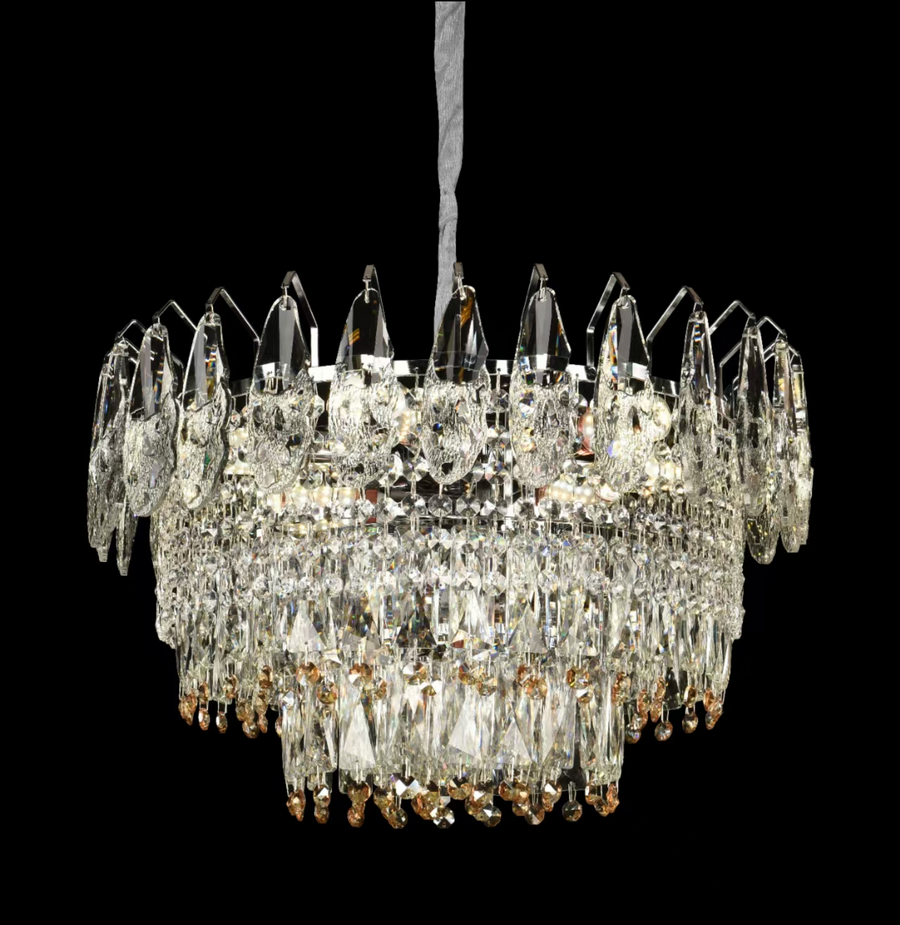 Cymandier Crystal Windsor Elegance 6x E14, диаметър 49 cm, лъскаво злато, регулируема височина