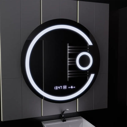 Кръгло LED огледало, 70 см, Visio Motionglow Marcello, система за размразяване, часовник и термометър, козметичен луп