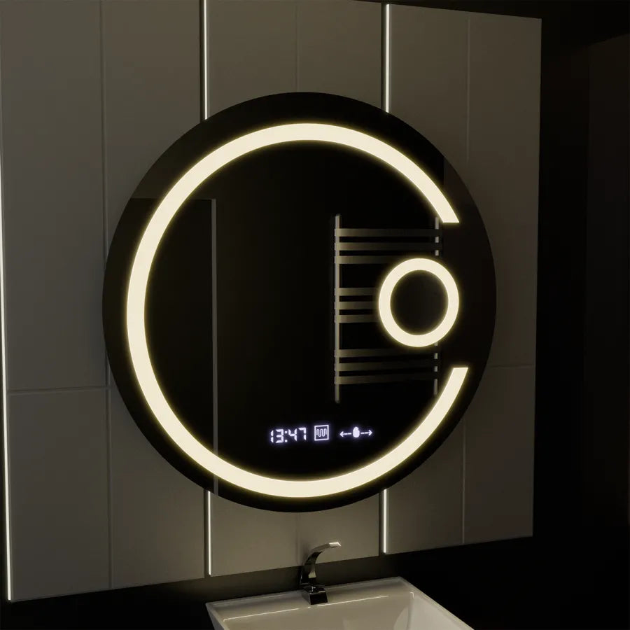 Огледален светодиод кръг 70см Visio Motionglow Marcello Dislantic Clock System & Cosmetic Thermometer