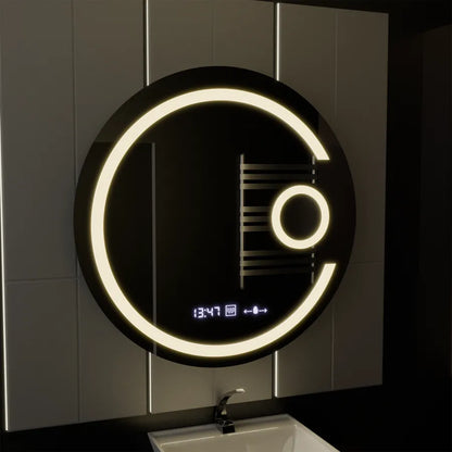 Кръгло LED огледало, 70 см, Visio Motionglow Marcello, система за размразяване, часовник и термометър, козметичен луп
