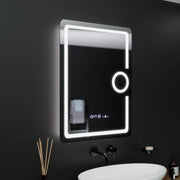 Правоъгълно светодиодно огледало, 60x80см, Eclat Motionglow Marcello, Clock & Thermometer, система за размразяване, козметичен луп