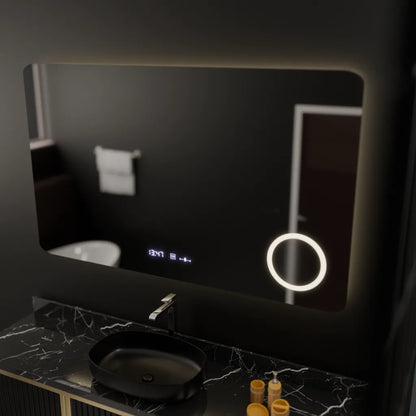 Правоъгълно светодиодно огледало, 100x60см, Celeste Motionglow Marcello, система за размразяване, часовник и термометър, козметична лупа, подрастваща
