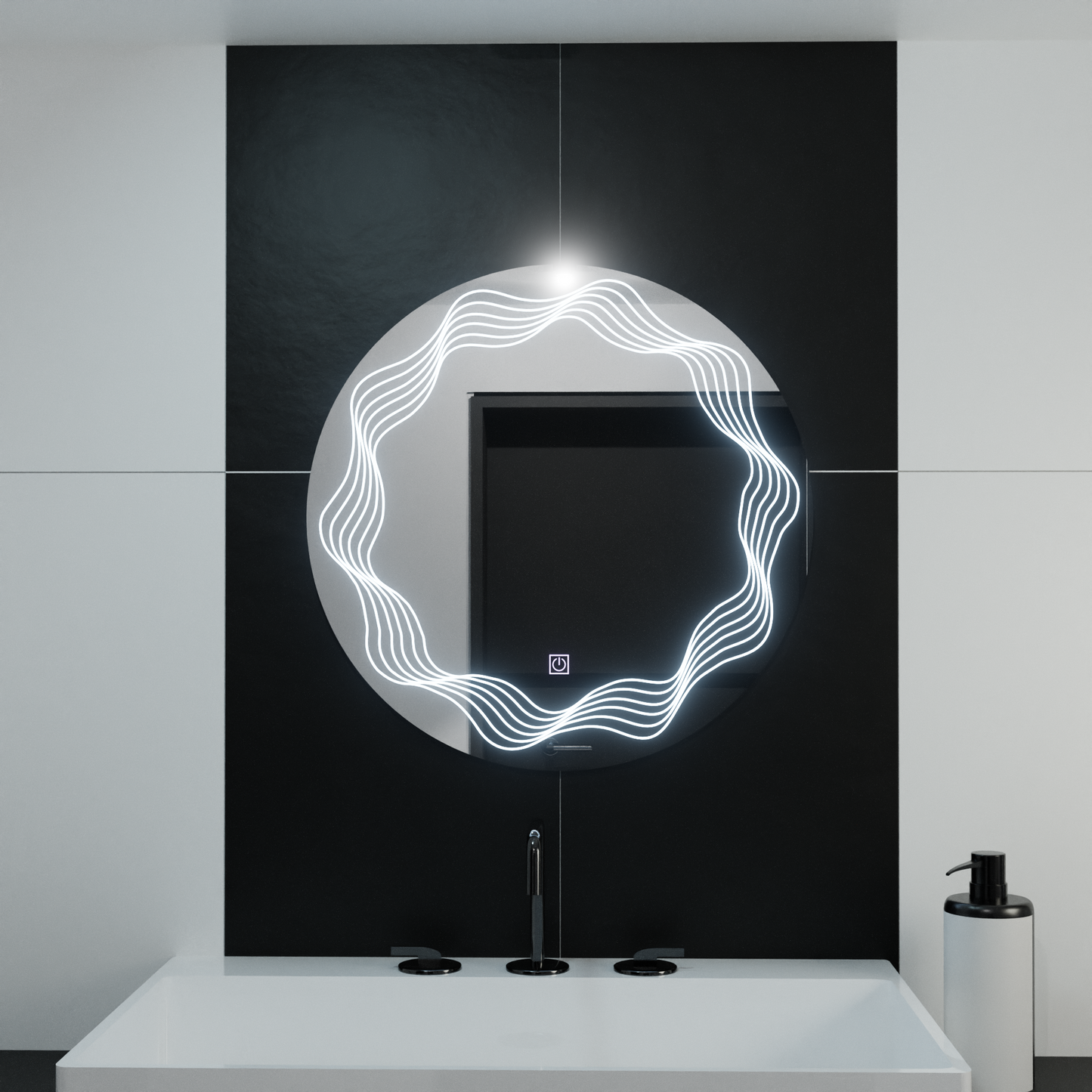 60см кръгло LED огледало, Flusso Touch, система за размразяване, мрачно