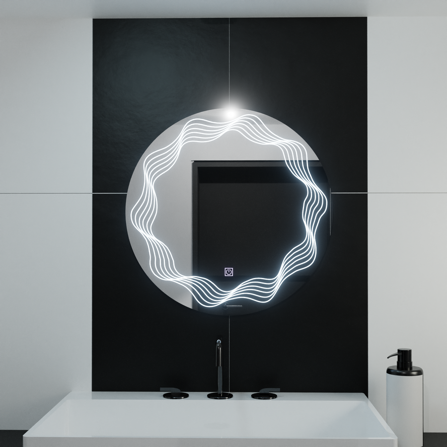 60см кръгло LED огледало, Flusso Touch, система за размразяване, мрачно