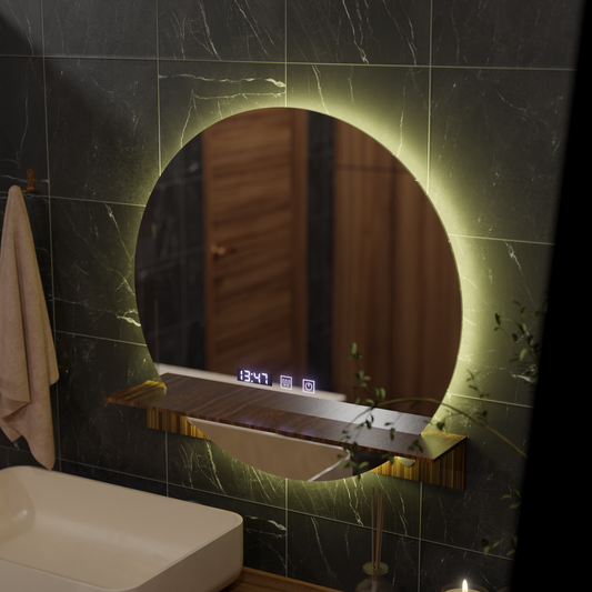 LED Touch Touch Alfred Mirror Defrition System, часовник и температура 60x60 cm с интегрирана поддръжка