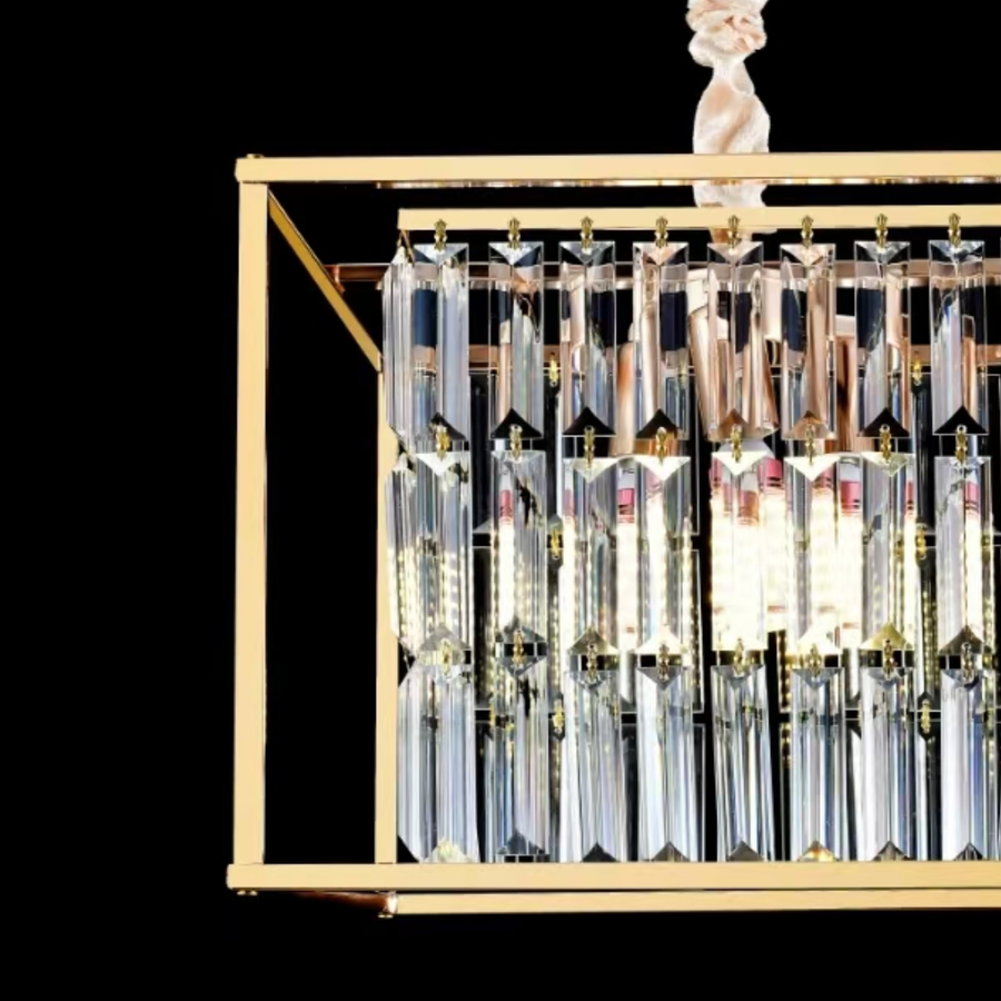 Кристален полилей, CC1676/650X200GD, 3xE14, блестящо злато, регулируема височина, метал и кристал