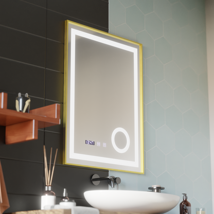 Огледален LED Touch STEFAN DEBRICATION SYSTEM, ВОДА И ТЕМПЕРТИРАНЕ 60x80 cm Златна рамахед козметика Lup