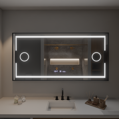 Правоъгълно светодиодно огледало, 120x80см, сензор за motionglow marcello, система за деактивиране, часовник и термометър, козметично увеличение