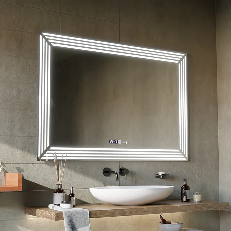 Правоъгълно LED огледало, 110x65cm, Venezia Sensor MotionGlow Marcello, Demister System, Clock & Thermometer, Dimable