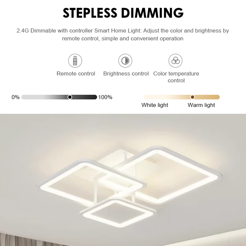 LED полилей с Zoe Remote Control, 64W, 3 квадрата, студ/гореща/неутрална светлина, нестабилен, бял