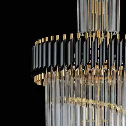 Кристален полилей CC900/600X1800, 27xE14, диаметър 60 см, височина 180 см, блестящо златисто и черно, регулируема височина, елегантен дизайн