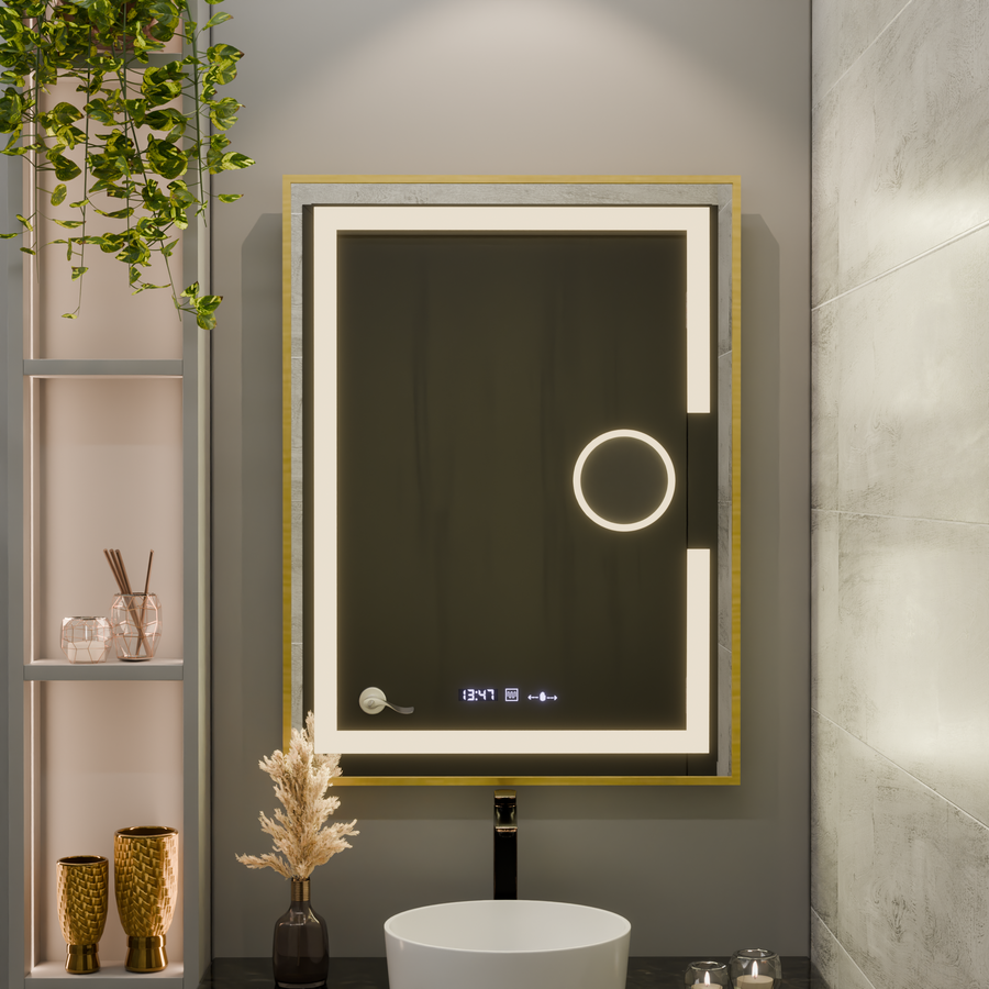 Правоъгълно светодиодно огледало, 50x70см, eclat motionglow marcello, система за размразяване, часовник и термометър, козметичен луп
