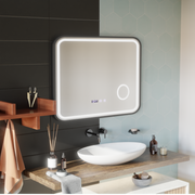 Система за размразяване на огледало LED Touch Bernd, часовник и температура 80x60 cm Black Brush Fund Cosmetica