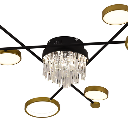LED полилей с дистанционно управление и Crystal Guida 38W, 6 елемента, студена/гореща/неутрална светлина, недобросъвестно, златисто черно