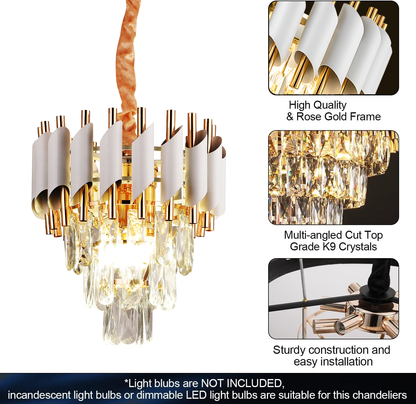 Кристален полилей VERSAILLES Petito 3xE14, диаметър 30 см, блестящо злато и бяло, регулируема височина, метал и кристал