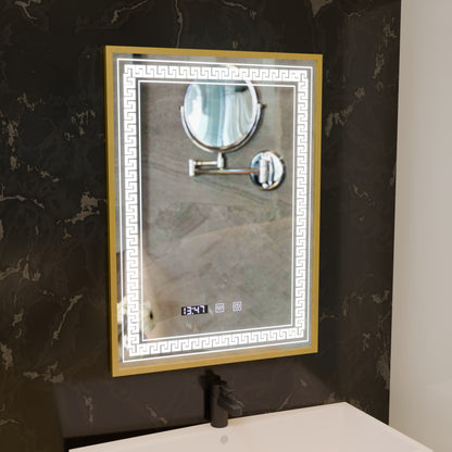 Огледален LED Touch Touch Bruno Заместник отдел, часовник и температура 60x80 cm Сребърна рамка за четка