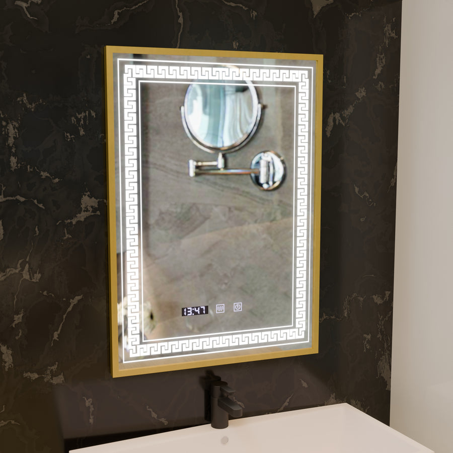 Огледален LED Touch Touch Bruno Заместник отдел, часовник и температура 60x80 cm Сребърна рамка за четка