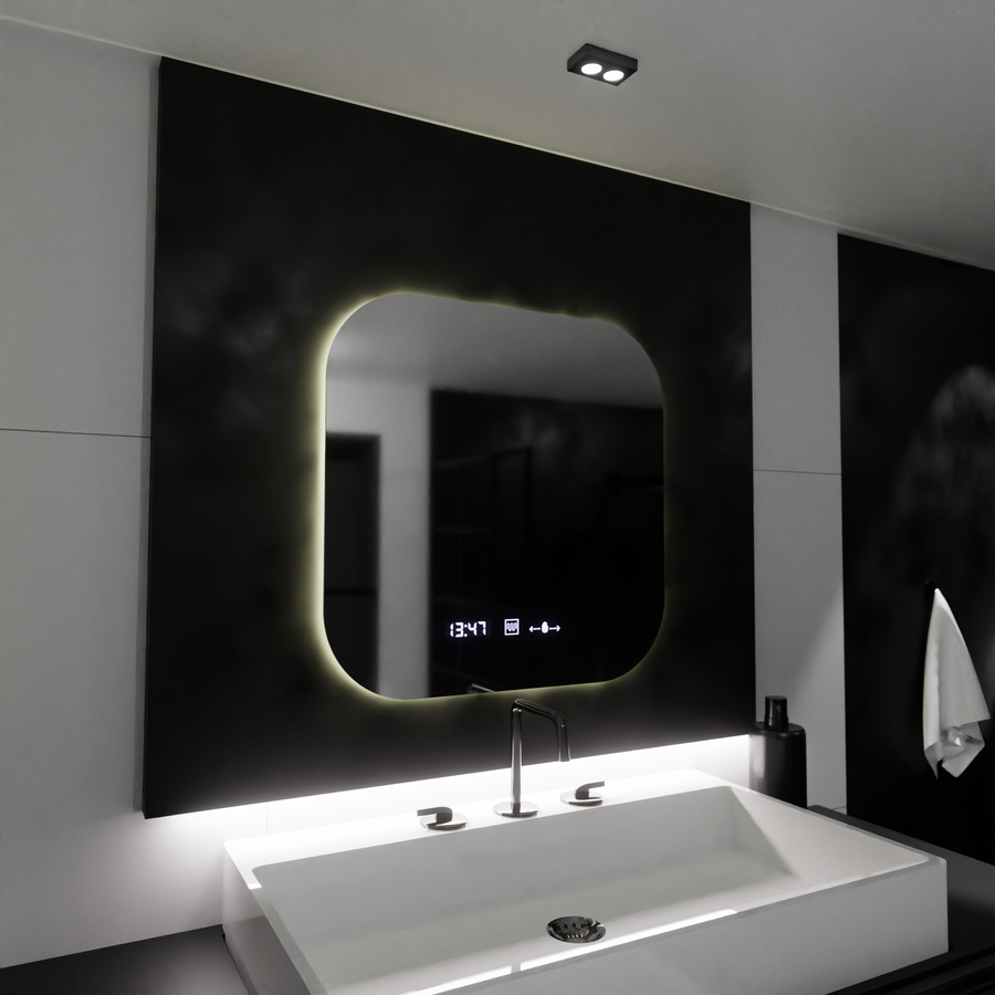 Правоъгълно светодиодно огледало, 60x60см, Motionglow Marcello Harmony, Disabaling System, Clock & Thermometer, Davable