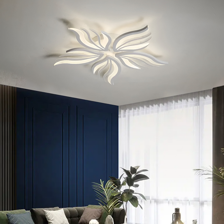 LED полилей с дистанционно управление на Sakura, 60W, 5 венчелистчета, студ/гореща/неутрална светлина, нестабилен, бял