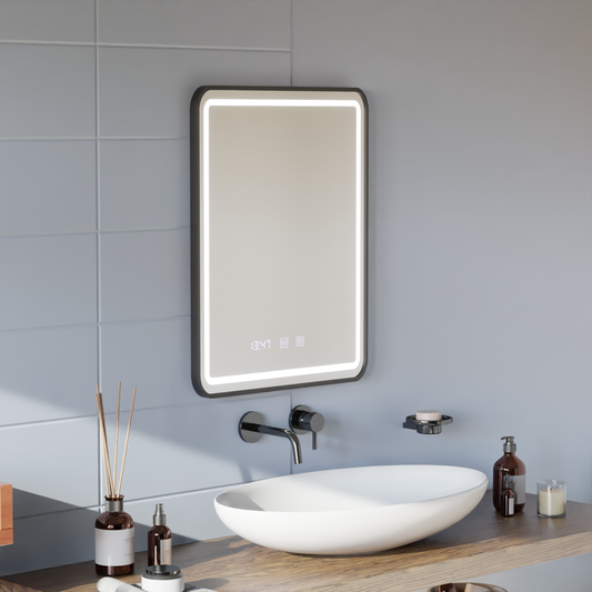 LED Touch Touch Gerhard Mirror Defrition System, часовник и температура 60x80 cm Black Brushd Frame