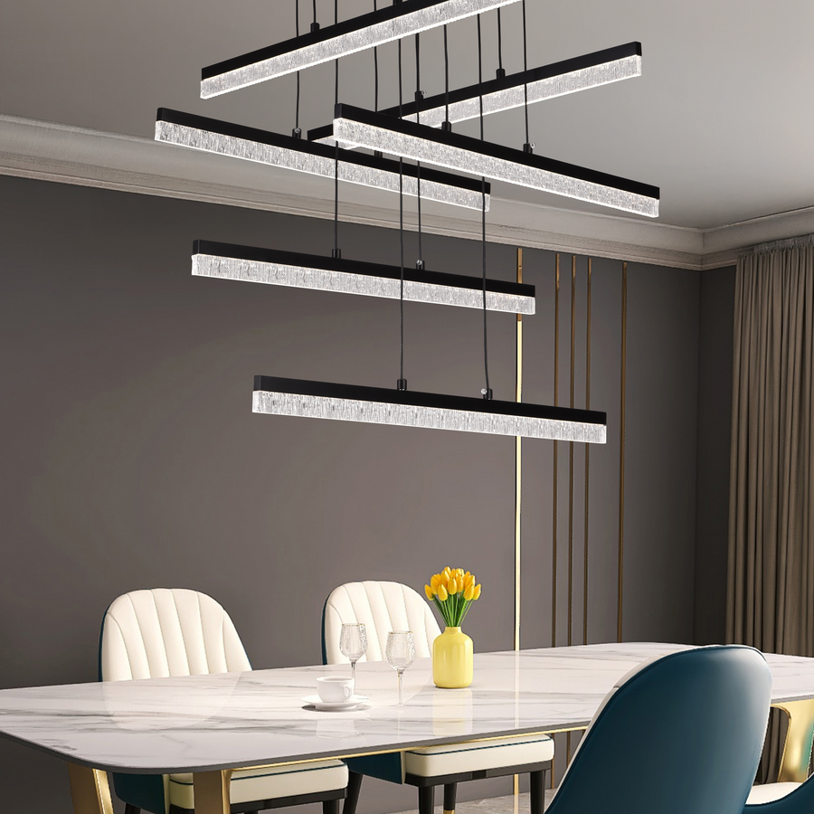 Висящ кристален LED полилей LT181/6BK, 84W, светлина 3000/4000/6000K, черен, регулируема височина